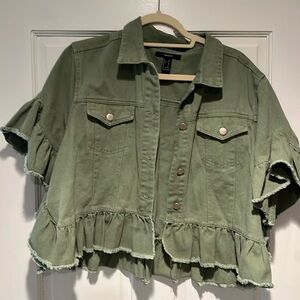 Crop khaki denim short sleeve jacket